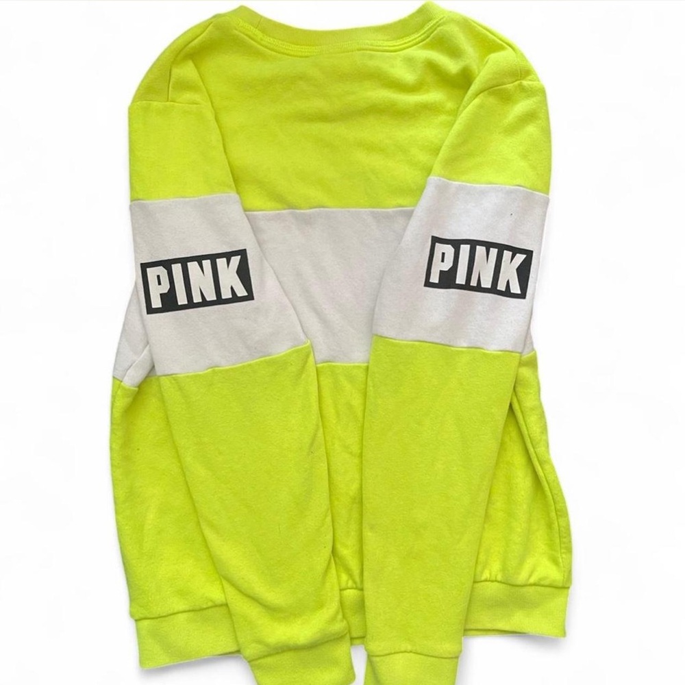 PINK Victoria's Secret Neon Yellow Crewneck Sweater reflective size XS Y2K - Picture 4 of 7